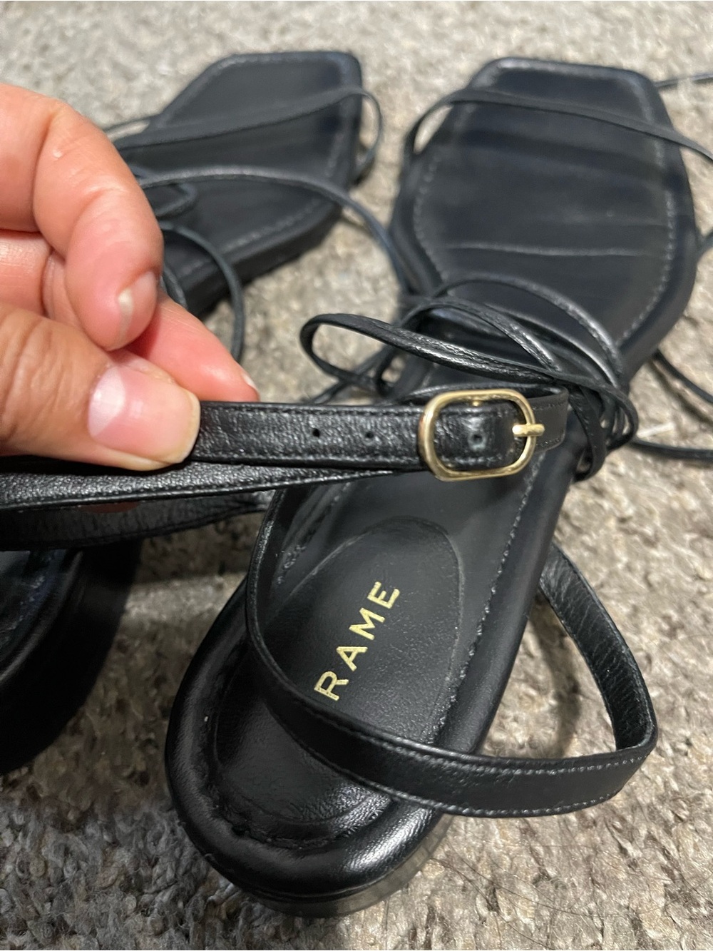 Frame Denim Le Ramona Black Leather Sandals Size 41 USA 10.5 - Picture 7 of 11